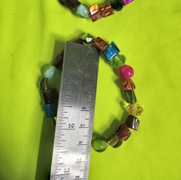 Pair of stretch multicolor colorful beaded bracelets faceted Shell glass - Picture 3 of 4